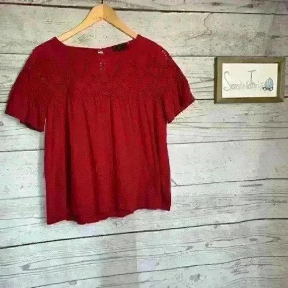 J. Crew red flutter sleeve eyelet babydoll top xs - Picture 4 of 11